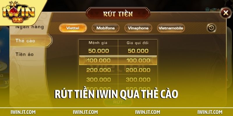 Rút tiền iWin qua thẻ cào